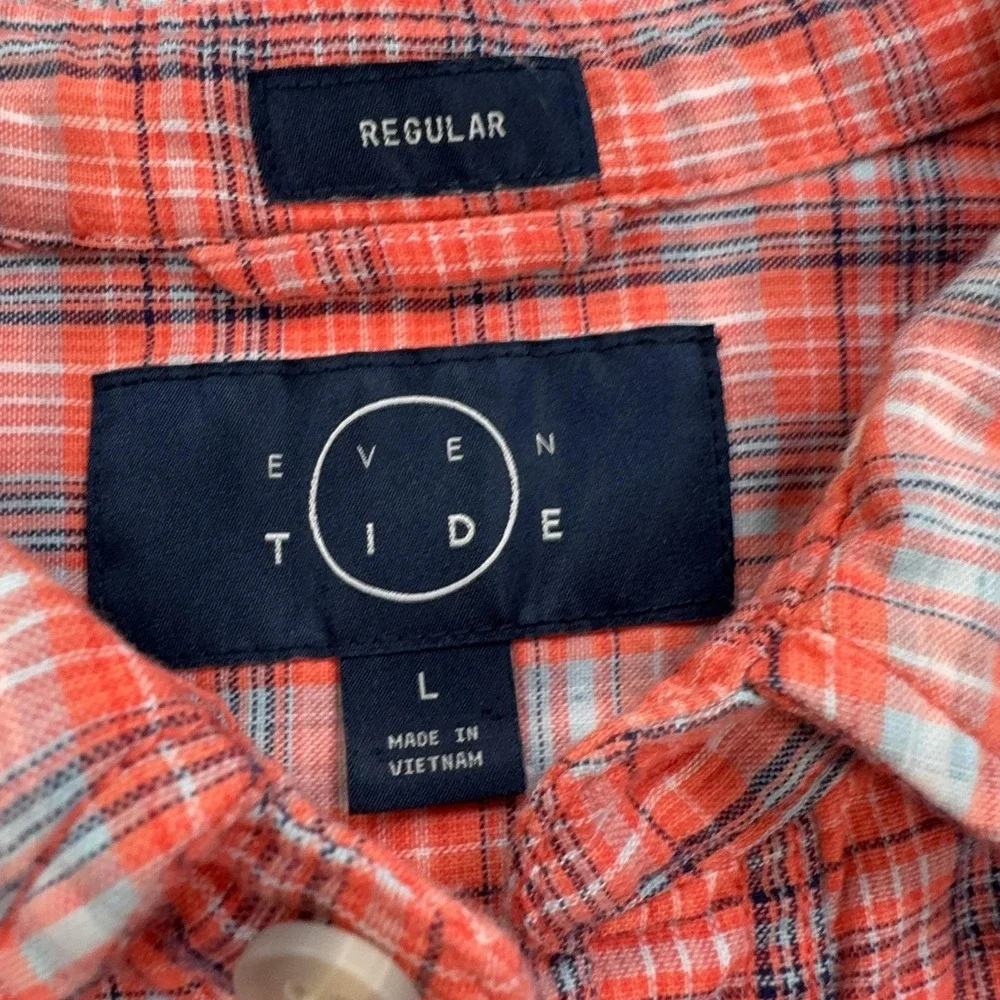 Even Tide Shirt Mens Large Red Plaid Long Sleeve Button Up Lightweight Cotton
